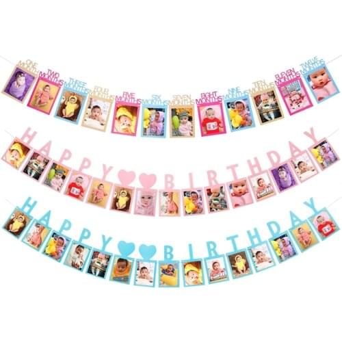 1st Birthday Photo Frame Banner for Newborn Baby 12 Month Photograph Bunting Garland First Birthday Celebration Party Decoration