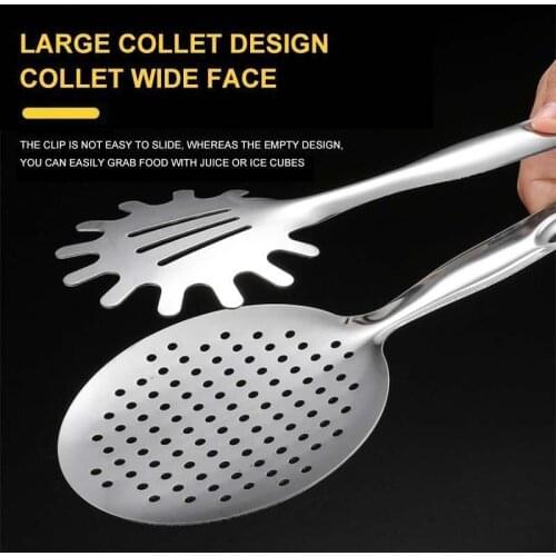 Stainless Steel Food Tongs Kitchen Frying Filter Shovel Clamp Serving Tongs Fried Food Filter Clip For Steak Meat Bread Barbecue