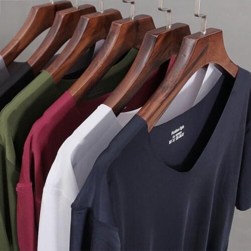 Mens t-shirt thin section short-sleeved summer ice silk without trace Slim stretch V-neck solid color bottoming t-shirt slim