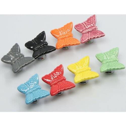 Ceramic Drawer Cabinet Handle Closet Cabinet Handle European Type Contracted Butterfly Cartoon Single Hole Handles