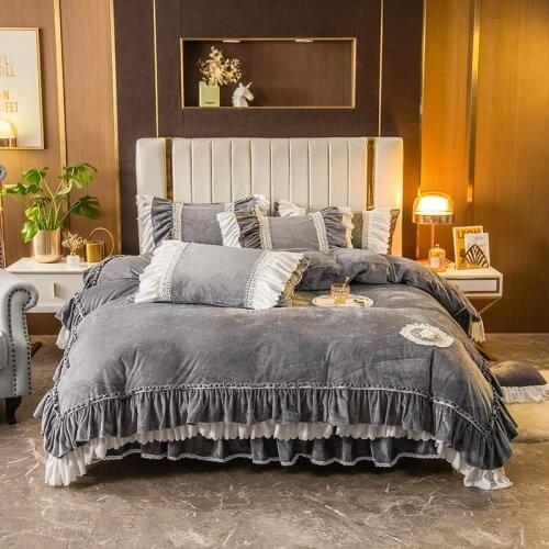 4Pcs Crystal velvet lace Princess style luxury bedding sets queen king size duvet cover set bed skirt set pillowcase bedclothes