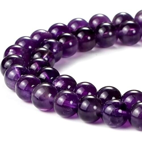 Natural Stone Amethysts Purple Quartz Round Loose Beads 15" Strand 4 6 8 10 12 MM Pick Size For DIY Jewelry Making for Bracelet