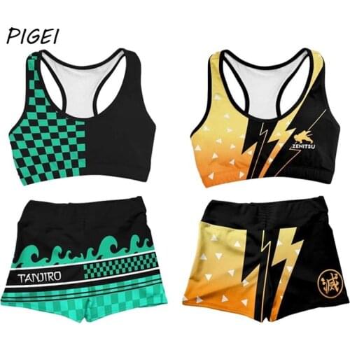 Anime Demon Slayer Shirt Kimetsu no Yaiba Summer Kamado Tanjirou Cosplay Swimsuits Agatsuma Zenitsu Bra Shorts Girls Sportswear