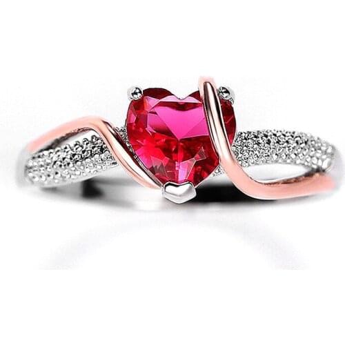 MIQIAO Rose Gold Plated Red Crystal Love Heart Boho Rings for Women Couple Wedding Friends Lover Gift Fashion Jewelry Bague Anel