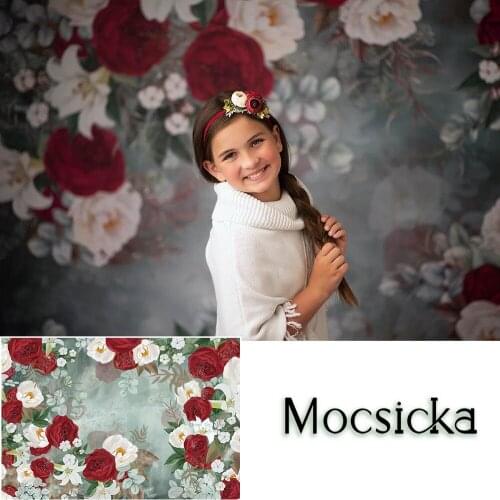 Mocsicka Hand Painted Red and White Roses Flowers Photocall Background Photo Studio Pregnant Woman Birthday Photography Backdrop