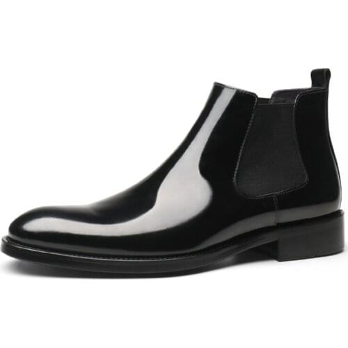 Fashion Black Formal Mens Dress Shoes Patent Leather Chelsea Boots Male Ankle Boots