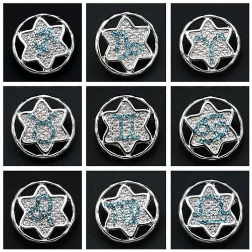 Fashion beauty 12 constellation signs 18MM snap buttons fit snap bracelet snap jewelry wholesale PL0134