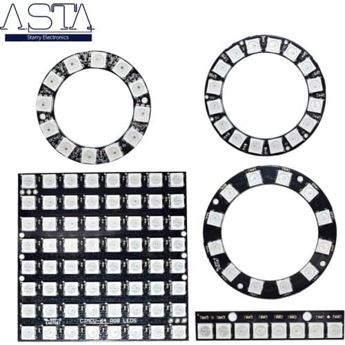 WS2812 Module 8 Bit/12 Bit/16 Bit/ 64 Bit 5050 RGB LED Full-Color Built-in Driving Lights Round LED Ring Board Electronic DIY