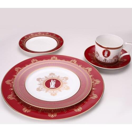 Red Happiness Dinner Plates Sets Bone China Xmas Dining Plates Desserts Sets 10.5inch 8inch 6inch