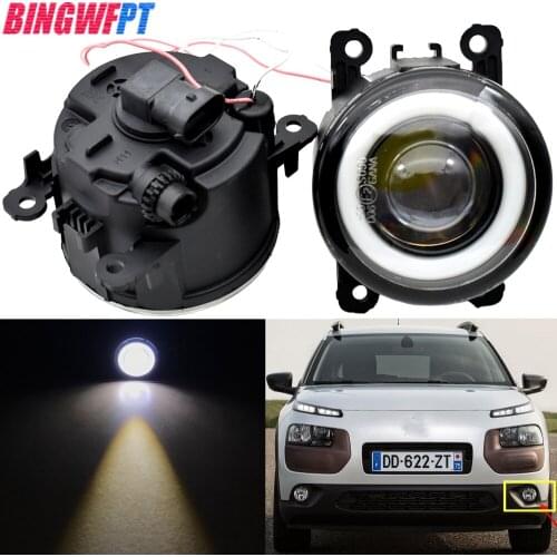 2PCS Car Front Bumper LED Fog Lights with Angel Eye For Citroen C4 CACTUS 2014 2015 2016 For Citroeumln C-Zero 2009-2018
