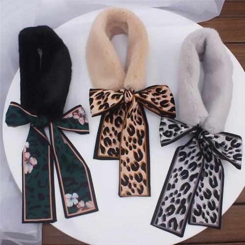 2020 Fur Scarf New Leopard Print Scarf Women Winter Scarf Luxury Skinny Silk Scarf Female Animals Neckerchief Scarves & Wraps