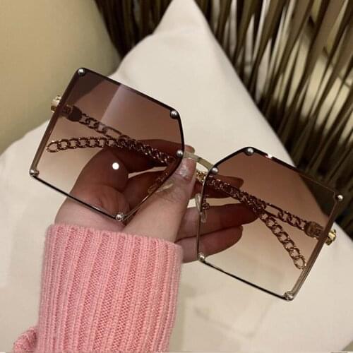 Overszied Square Brown Sunglasses Women Trendy 2021 Vintage Designer Rivet Gradient Sun Glasses Female Metal Big Frame Glasses