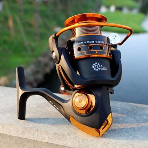 Spinning Fishing Reel 12BB + 1 Bearing Balls 500-9000 Series Metal Coil Spinning Reel Boat Rock Sea Fishing Tackle AX/BX X257G