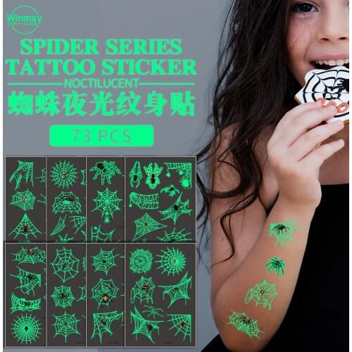 Pider cobweb Luminous Tattoo Halloween Party Temporary Body Sticker Disposable Waterproof tatouage temporaire on Face Arm Leg