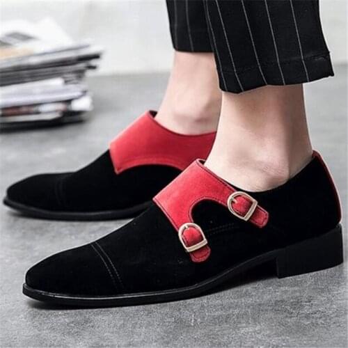 Handmade Men Dress Shoes High Quality Italian Design Black Red Color Mens Hand-Polished Square Toe Comfortable Wedding Footwear