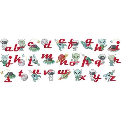 Fishxx Cross-Stitch,Crazy148-6cartoon The aliens alphabet]The alphabet,printing,100%accurate pattern,11CT
