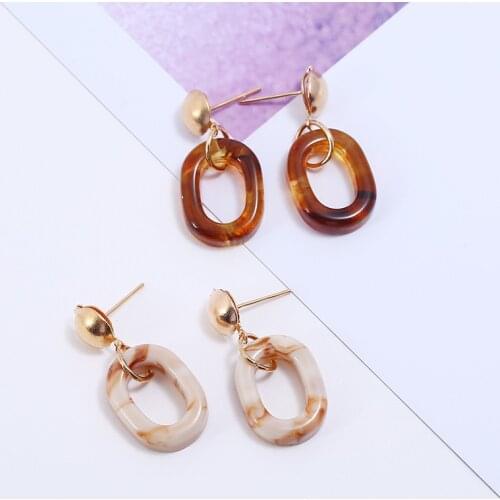Japanese 2018 Fashion Woman Za Drop Earrings for Women Geometry Resin Tortoiseshell Oval Wholesale Jewelry Acetate Brincos