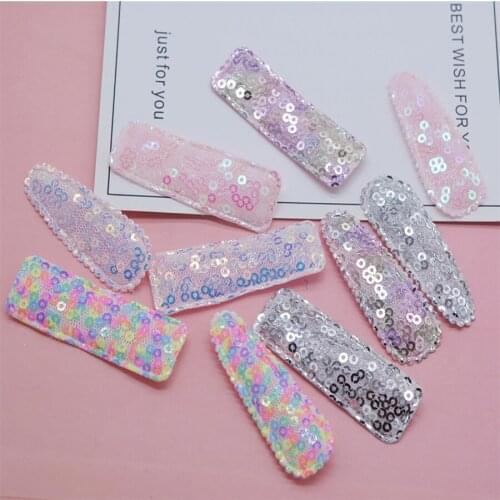 50Pcs/Lot Sequin Fabric BB Hair Clip Cover Padded Appliques Without Clip For DIY Children Handmade Hair Clip Decor Accessories