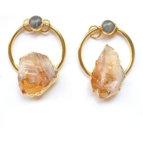 Yellow crystal agates pendants with labradorite gold electroplated ,yellow quartz charms