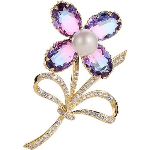Red Trees Brand High Quality Women Lapel Pins Fashion Colorful Stone Flower Brooches For Women New Year Gift Drop Shipping