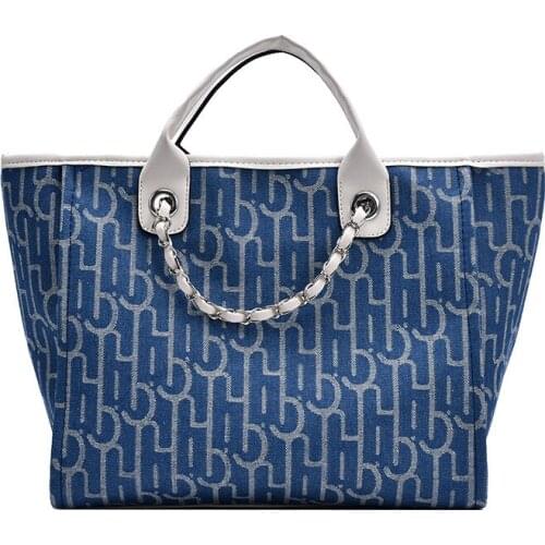 Womens 2020 autumn and winter new denim handbag fashion shoulder bag large capacity bag