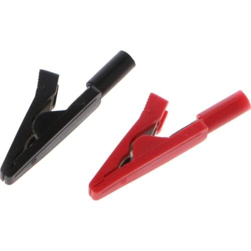 2 Pcs Insulated Alligator Clip 2mm Banana Female Adapter Meter Test Probe Black Red