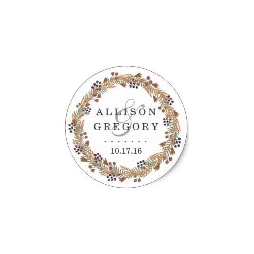 3.8cm Harvest Berry Wreath Wedding Classic Round Sticker