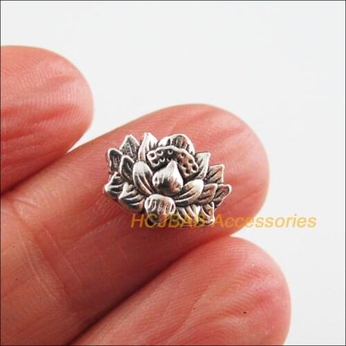 30 New Lotus Charms Tibetan Silver Color Flower Spacer Beads 8.5x12mm