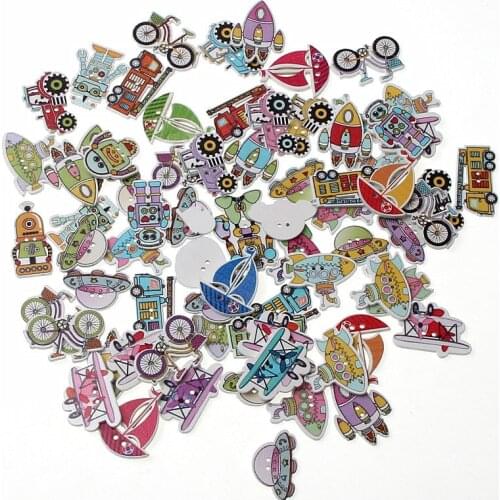 50pcs Transportation 2Hole Sewing Wooden Buttons For Children Clothes Knitting Crafts Scrapbooking DIY Decoration Accessories