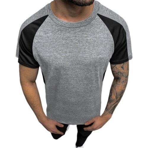80%HOT Men T-shirt Short Sleeve Sweat-absorbent Summer Round Neck Patchwork Top for Daily Wear