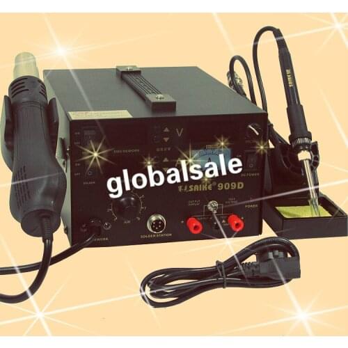 FREE SHIPPING 220V SAIKE 909D 3 in 1 rework station with hot air gun,SMD soldering iron repair welding station