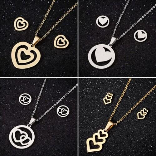 Bijoux 2021 Stainless Steel Love Heart Necklace Women Statement Gold Jewelry Sets Simple Wedding Earrings Girlfriend Gift