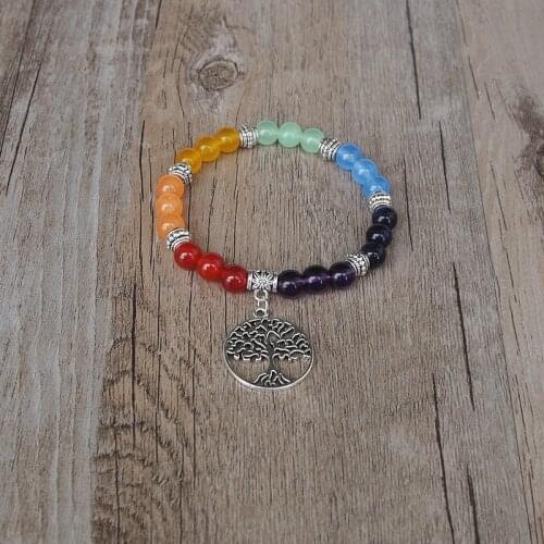 Life Tree 7 Chakra Bracelet Yoga Healing Reiki Prayer Mala Beads Bracelet Charm Strand Bracelet Jewelry for Women Men