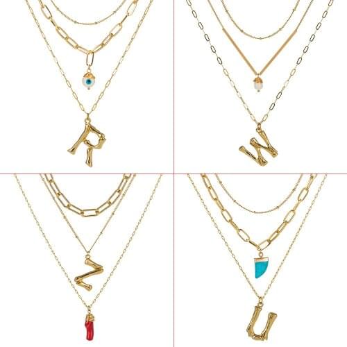 A-Z Fashion Personalized Letter Alphabet Pendant Necklace Gold Color Chain Initial Multilayer Necklaces Charms For Women Jewelry