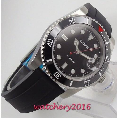 2019 New Watches Men Luxury Brand Bliger Rubber Men Watches Sapphire Glass Date ceramic bezel Mens Watch Relogio Masculino