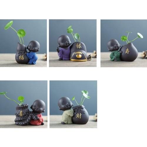 Zisha Monk Tea Pet with "Fu" "Lu" "Shou" "Xi" "Cai" Chinese Character Printing Creative Tea Vase Decoration For Tea Set XHC88