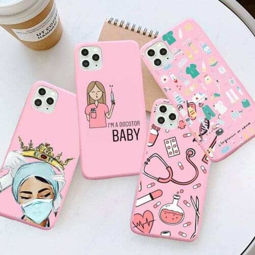 Medicine Doctor Nurse Phone Case Pink Candy Color for iPhone 6 7 8 11 12 s mini pro X XS XR MAX Plus