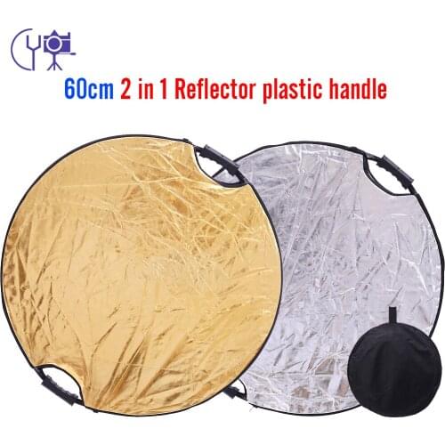 CY 24'60cm 2 in 1 Portable Collapsible Light round Photography Reflector for Studio with Handle Bar silver+gold light reflector