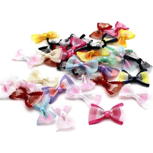 40Pcs Grosgrain Ribbon Bows 35*25mm Mini Stripe Ribbon Bow For Wedding Bow Tie Decoration DIY Craft Girl Hair Accessories