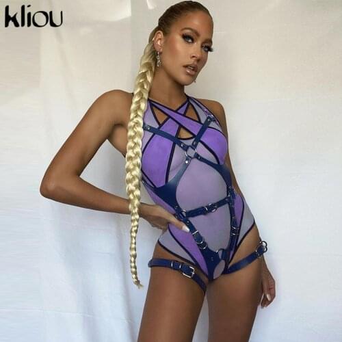 Kliou Patchwork Bodysuit Women Summer Color Block Bodycon Sleeveless Tops One Piece Overall 2021 Female Clothing Sexy Clubwear