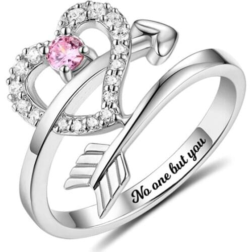 2020 Personalized BirthStone Heat Ring Cupid Arrow Shape Ring For Women Monther Daugther Girfriend Wedding Jewelry Party Gift