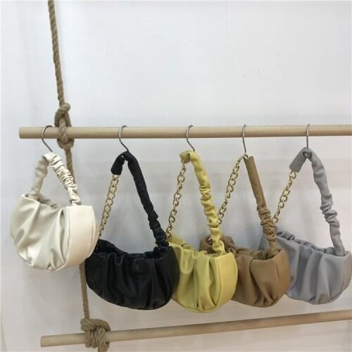Fashion Summer Pleated Handlebags For Women PU Cloud Bags Leisure Armpit Bag Shopping Shoulder Bags Dumpling Handbag Female