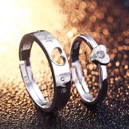 Fashion Wedding Couple Ring 100% Pure 925 Sterling Silver Rings Love Heart Zircon Anniversary Ring Accessories For Wedding Party