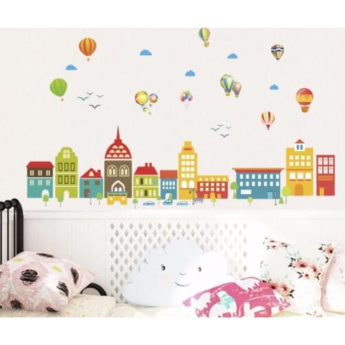 Cartoon Building Castle Kickline Wall Sticker For Kids Living Bedroom Home Decorative Mural Wallpaper Room Decal Poster