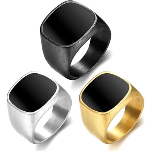 Mens Ring Punk Rock Smooth 316 Stainless Steel Signet Ring For Men Hip Hop Party Jewelry Male Wedding