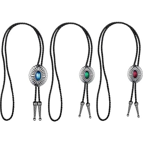 Mens Bolo Tie Wedding Necklace PU Leather Rope Western Cowboy