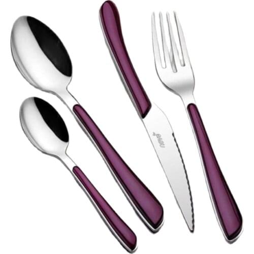 Purple 24 Piece set Fork Spoon Knife Set + Tableware Kit + Fork Knife Sets