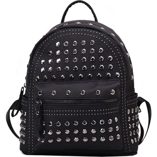 2021 New Arrival Preppy Leisure Backpack Womens Casual Daypacks Women Soild Zipper Rivet Shoulder Bags Soild Hot Sale