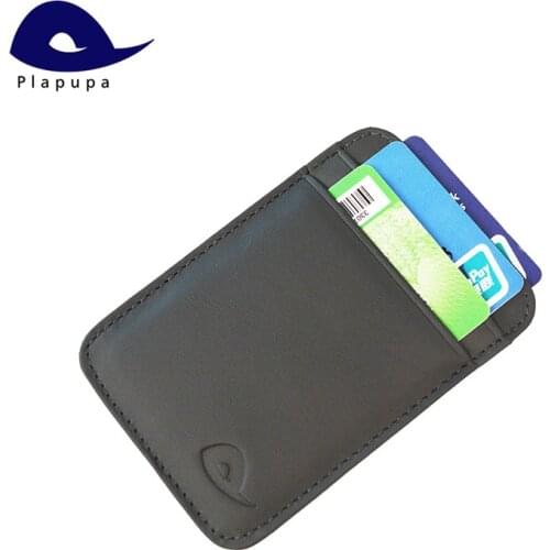 Plapupa 100% Cowhide Leather Vertical Flat Matte Frosted Color Card Holder with Arc Corner Genuine Leather card case