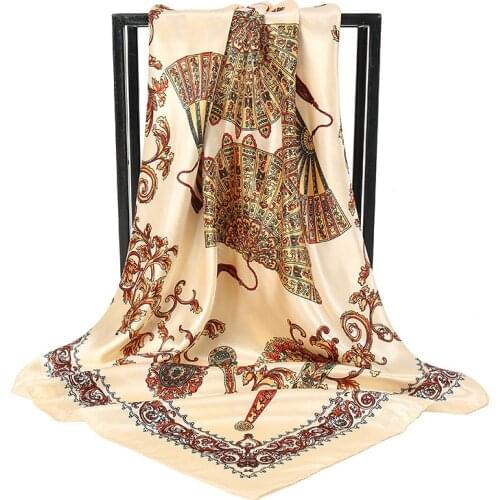 2021 Satin 90*90cm Hijab Scarves Print Square Silk Scarf Women Female Chiffon Shawls Waps Headband Ladies Hair Neckerchief